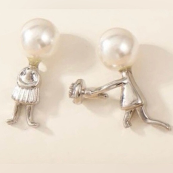 “Marry Me” Boy Flowers Girl Dress Silver Figures Pearl Heads Mismatch Tiny Studs - Picture 6 of 14